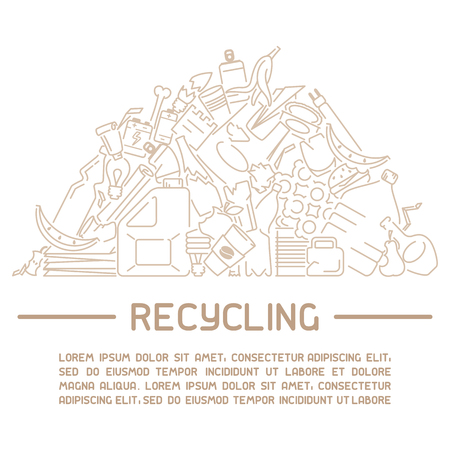 Recycling placard with mountain of trash and sample text. Line style vector illustrationのイラスト素材