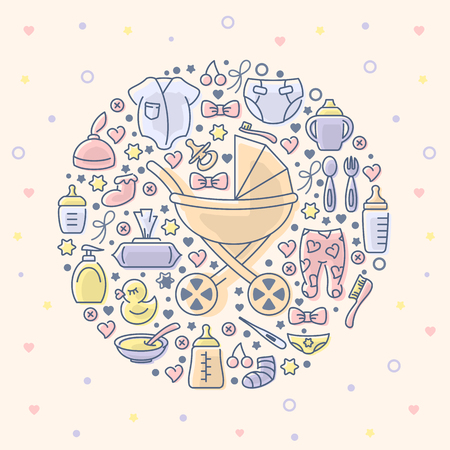 Baby accessories icons set. Vector illustrationのイラスト素材