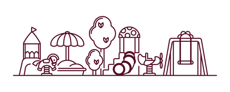 Playground equipment concept with simple linear elements. Contour style vector illustrationのイラスト素材