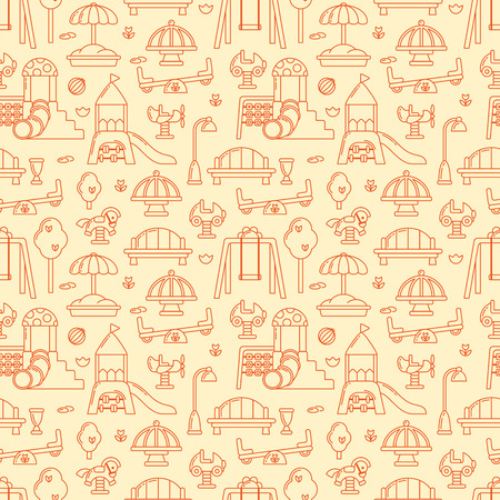 Seamless pattern with playground elements. Linear style vector illustration. Suitable for wallpaper, wrapping or textileのイラスト素材