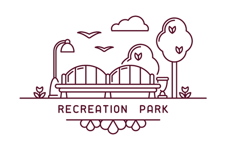 Park bench linear style conceptのイラスト素材