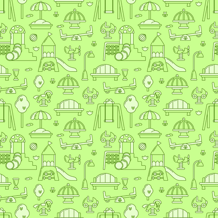 Seamless pattern with park elements. Linear style vector illustration. Suitable for wallpaper, wrapping or textileのイラスト素材