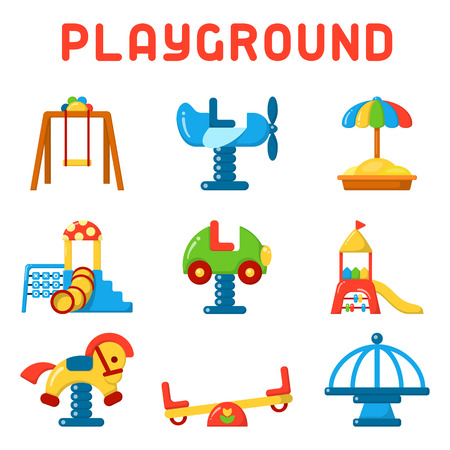 Collection of playground equipment elements. Flat style vector illustrationのイラスト素材