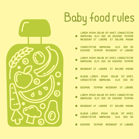 Concept of baby food rules poster. There is space for your text. Suitable for advertisingのイラスト素材