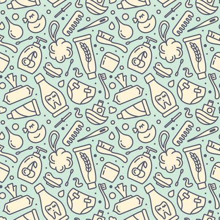 Seamless pattern with baby hygiene elements. Suitable for wallpaper, wrapping or textileのイラスト素材