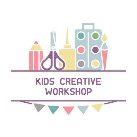 Bright concept of creative workshop for children . Flat style vector illustration. Suitable for advertisement or placard decorのイラスト素材