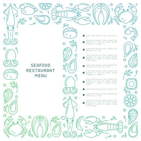 Restoran menu decor with seafood linear elements and space for your textのイラスト素材