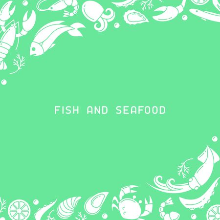 Decor concept with seafood and space for your text. Flat style vector illustration. Suitable for advertising or restaurant menu designのイラスト素材