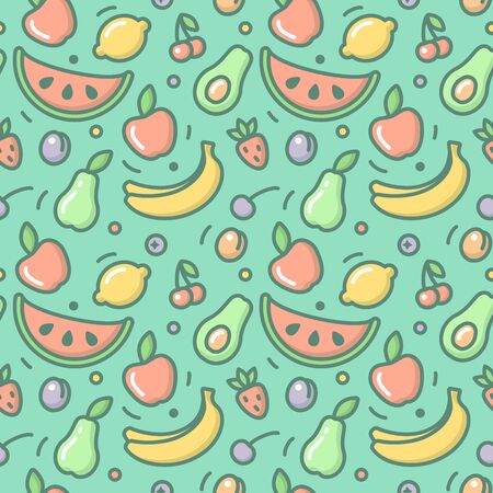 Seamless pattern with fruits. Cartoon style vector illustration. Suitable for wallpaper, wrapping or...