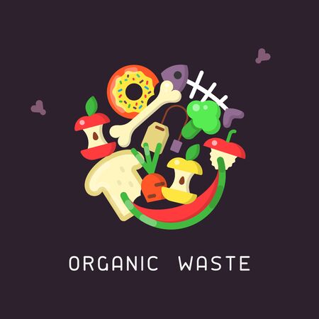 Round concept with organic waste. Flat style vector illustrationのイラスト素材