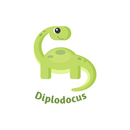 Funny diplodocus in cartoon style on white background. Suitable for childish decorのイラスト素材