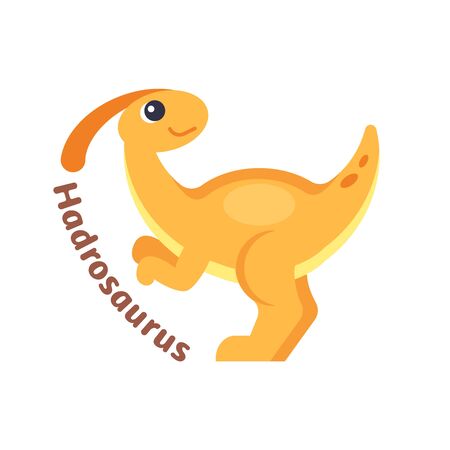 Funny hadrosaurus in cartoon style on white background. Suitable for childish decorのイラスト素材