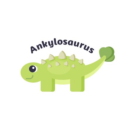 Funny ankylosaurus in cartoon style on white background. Suitable for childish decorのイラスト素材