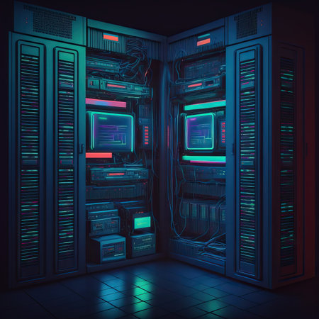 Network servers in data room. AI Generative