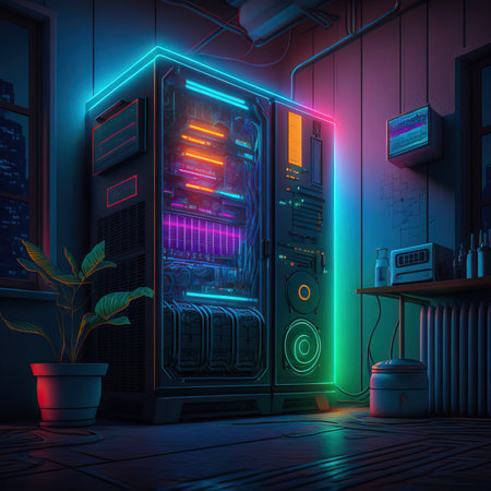 Network servers in data room. AI Generative