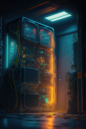 Network servers in data room. AI Generative