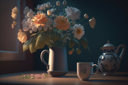 Bouquet of flowers in a vase. AIの素材