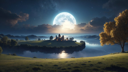 Night landscape under the moonの素材