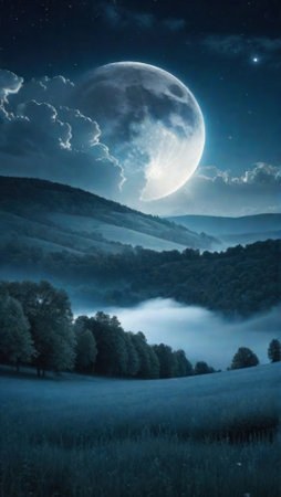 Night landscape under the moonの素材