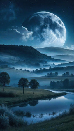 Night landscape under the moonの素材