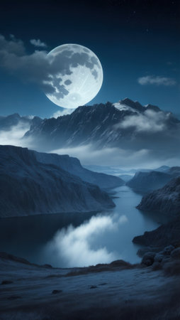 Night landscape under the moonの素材