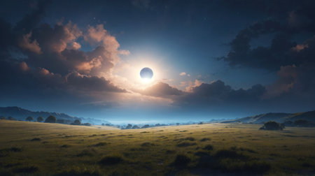 Night landscape under the moonの素材