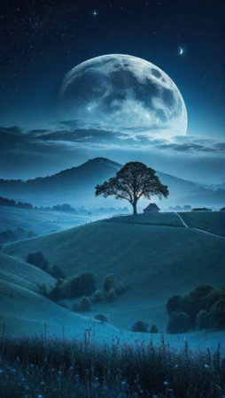 Night landscape under the moonの素材
