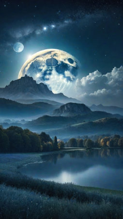 Night landscape under the moonの素材