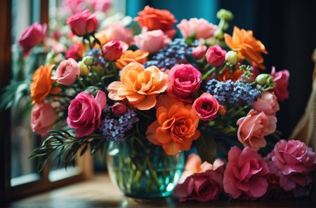 Bouquet of roses on a wooden background. Selective focus.の素材
