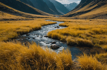 River in a mountain valleyの素材