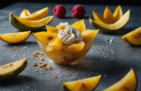 Dessert in a cup of fruit close-upの素材