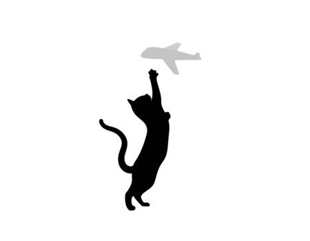 Cat catching a plane Tshirt illustration logo designのイラスト素材