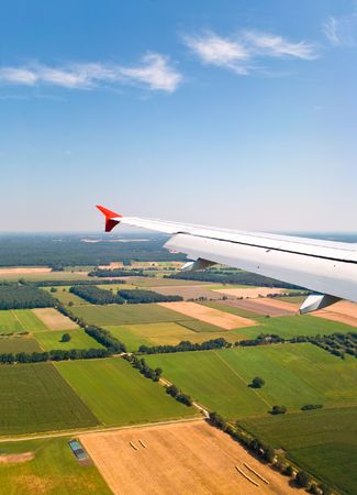 An aerial view from an airplaneの写真素材