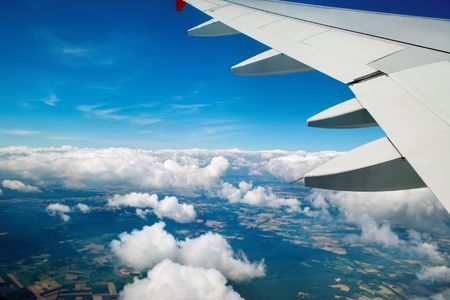 An aerial view from an airplaneの写真素材