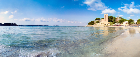 Panoramic view background beach with sea wave. Malorca, Spainの写真素材