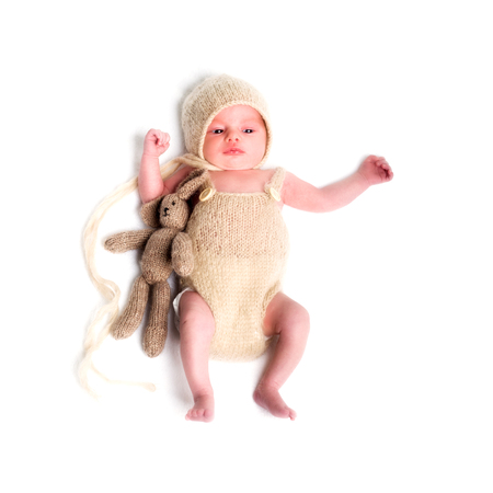 healthy newborn baby one week old sleepingの写真素材