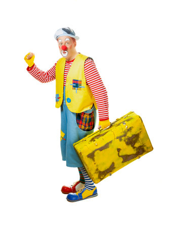 A funny clown with smiling joyful expression, isolated on white backgroundの写真素材