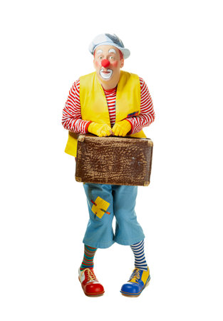 A funny clown with smiling joyful expression, isolated on white backgroundの写真素材