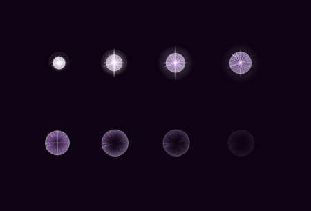 Sheet for cartoon electric star plasma explosion, mobile, flash game effect animation. 8 frames on dark backgroundのイラスト素材