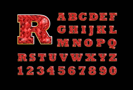 Stylized  vector sparkling jeweled ruby precious stone  fancy latin abc alphabet. Use letters to make your own textのイラスト素材