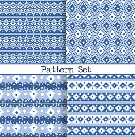A set of seamless blue and white oriental vintage Moroccan patterns for fabric, wrapping, design and backgroundsのイラスト素材