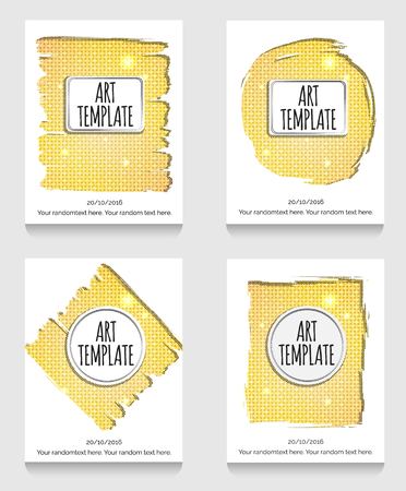 Modern eclectic flyer, poster, card template with golden background. Vintage dotted shadows, glamourous shiny golden caged background, minimalistic framing and casual text.のイラスト素材