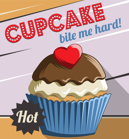 Vintage retro stylized customizable sweet cupcake muffin poster template. Replace text to customize template for special offer at cafe or bakery, use for any other design purposes.のイラスト素材