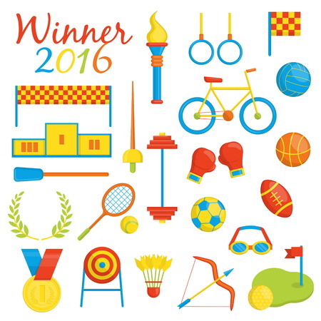 icons devoted   sports events  . Sports competition items, medals, inventory and symbols.のイラスト素材