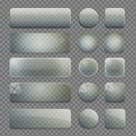 Collection of transparent isolated glass bubble app buttons with various shading and texture. UI editable design elements.のイラスト素材