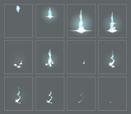 Lightning special effect fx animation frames sprite sheet. Electrical lightning thunderbolt frames for flash animation in games, video and cartoon.のイラスト素材