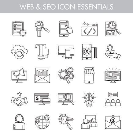 Big bundle of essential basic line art icons for seo, web, e-commerce, online business and internet marketing. Basic icon kit for web and app design.の写真素材