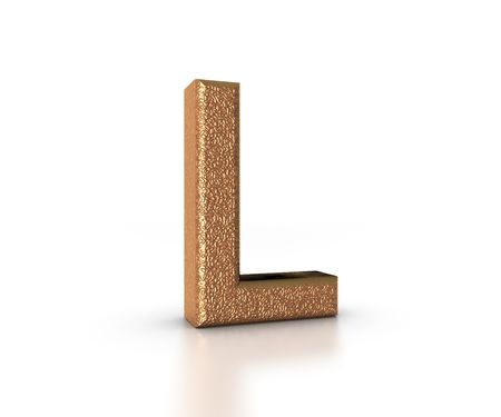 Font Three Dimensional Gold Letter L Alphabet on white backgroundの写真素材