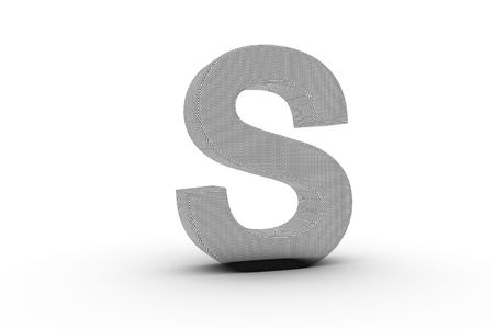 3D Font Alphabet Letter S in wire mesh texture on white Back Dropの写真素材