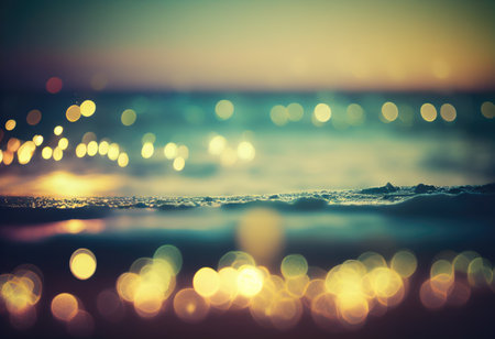 Background of blurred beach and sea waves with bokehの素材